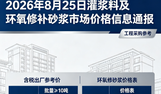 沙洋2026年8月25日灌浆料及环氧修补砂浆市场价格信息通报